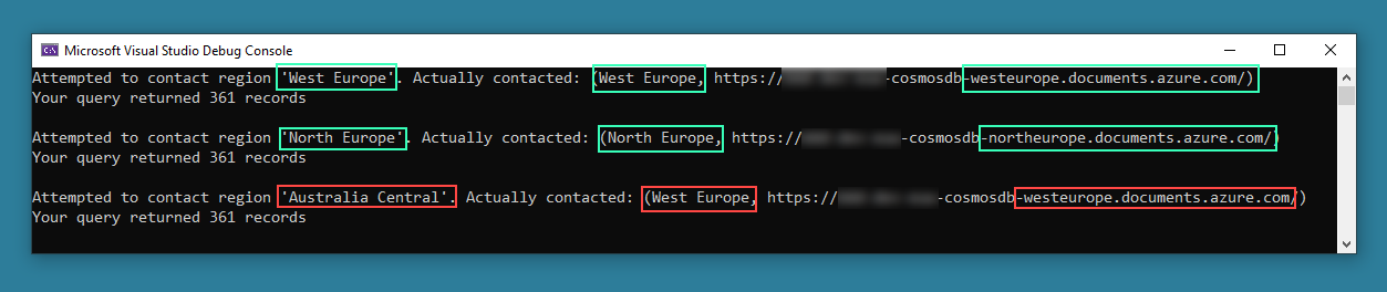 The result of querying specific Cosmos DB regions for data. The result includes cases when region has the data and when it doesn't have it.