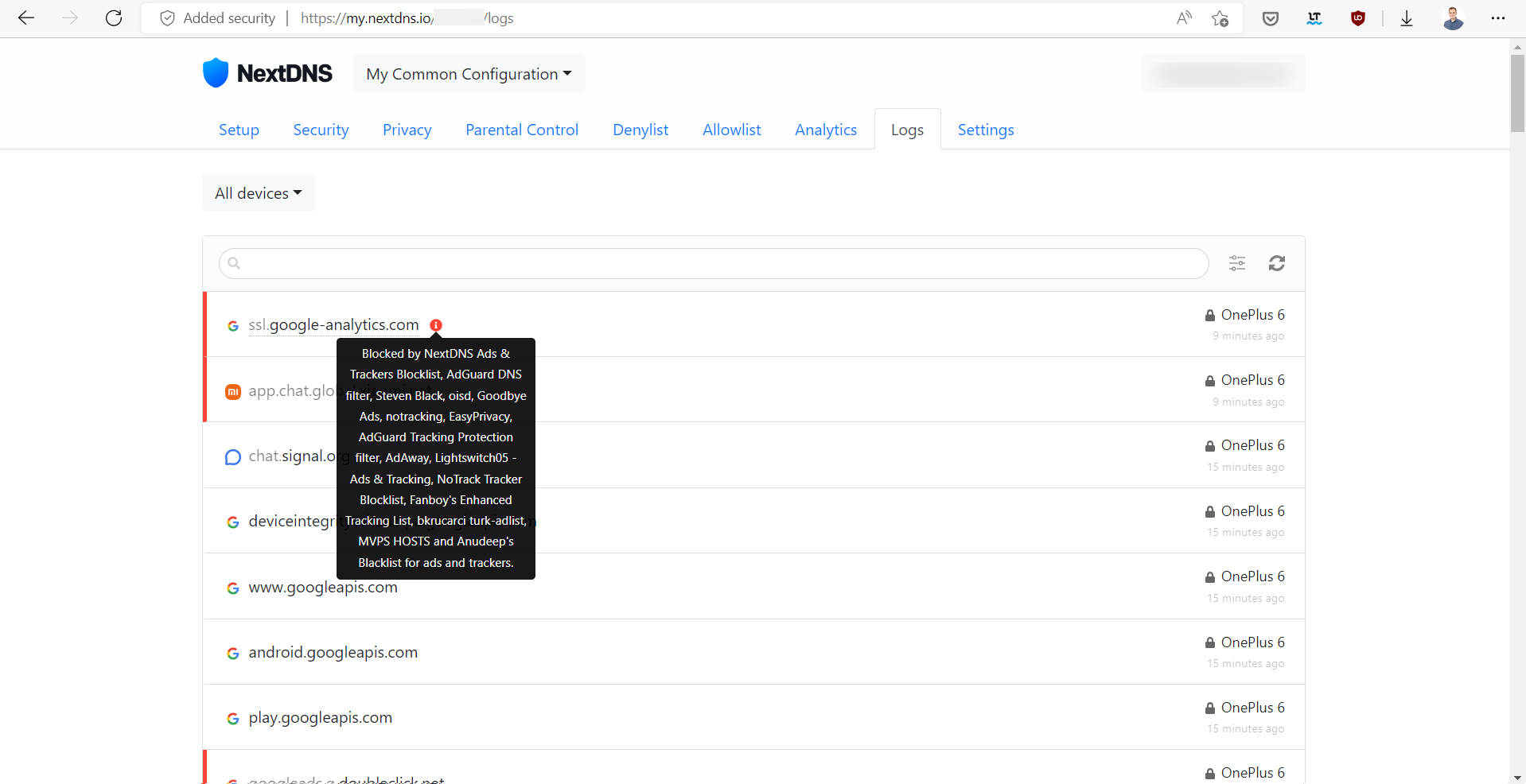 Screenshot of the NextDNS website