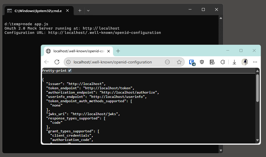 A screenshot of the simple Oauth2 Mock Server running